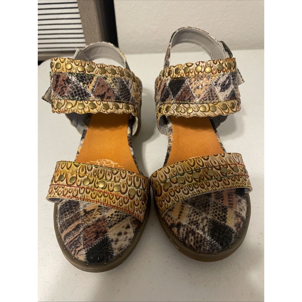 L’Artiste Spring Step Sandals Shoes Tooled Leather Exotic Animal EU 37 US 6.5